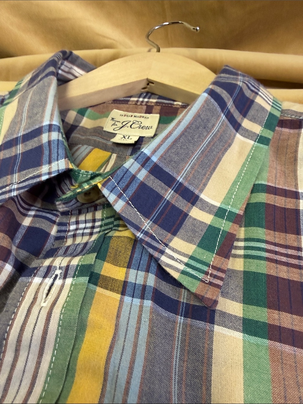J. Crew Men's Multicolor Plaid Button-Down Shirt in Blue, Yellow, Green, Cream - Picture 5 of 5